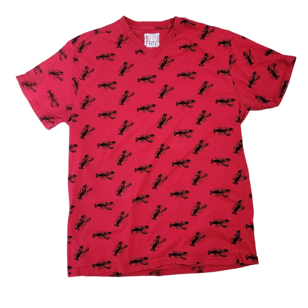 Straight Faded red and black lobster print t-shirt size large